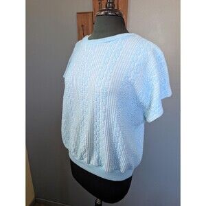 80s Light Blue Short Sleeve Top, Vintage Womens Tee Size XL